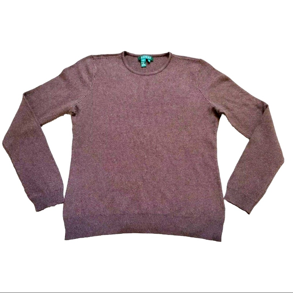 Lauren Ralph Lauren Silk Cashmere Blend Sweater Women Medium Crew Neck Brown EUC